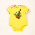 Cute Baby Onesie Yellow Guitar Print Summer Short Sleeve Romper Festival Outfit Direct Factory Sale