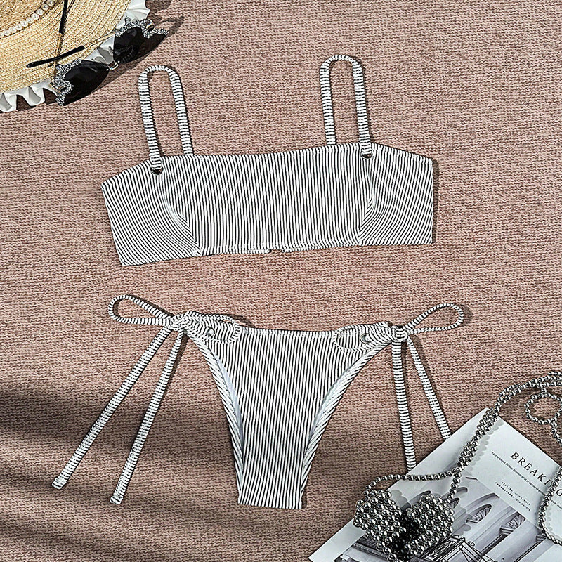 Stripe Sexy Bikini Tie-up Swimwear Women Beach Hot Spring Swimwear Bikini