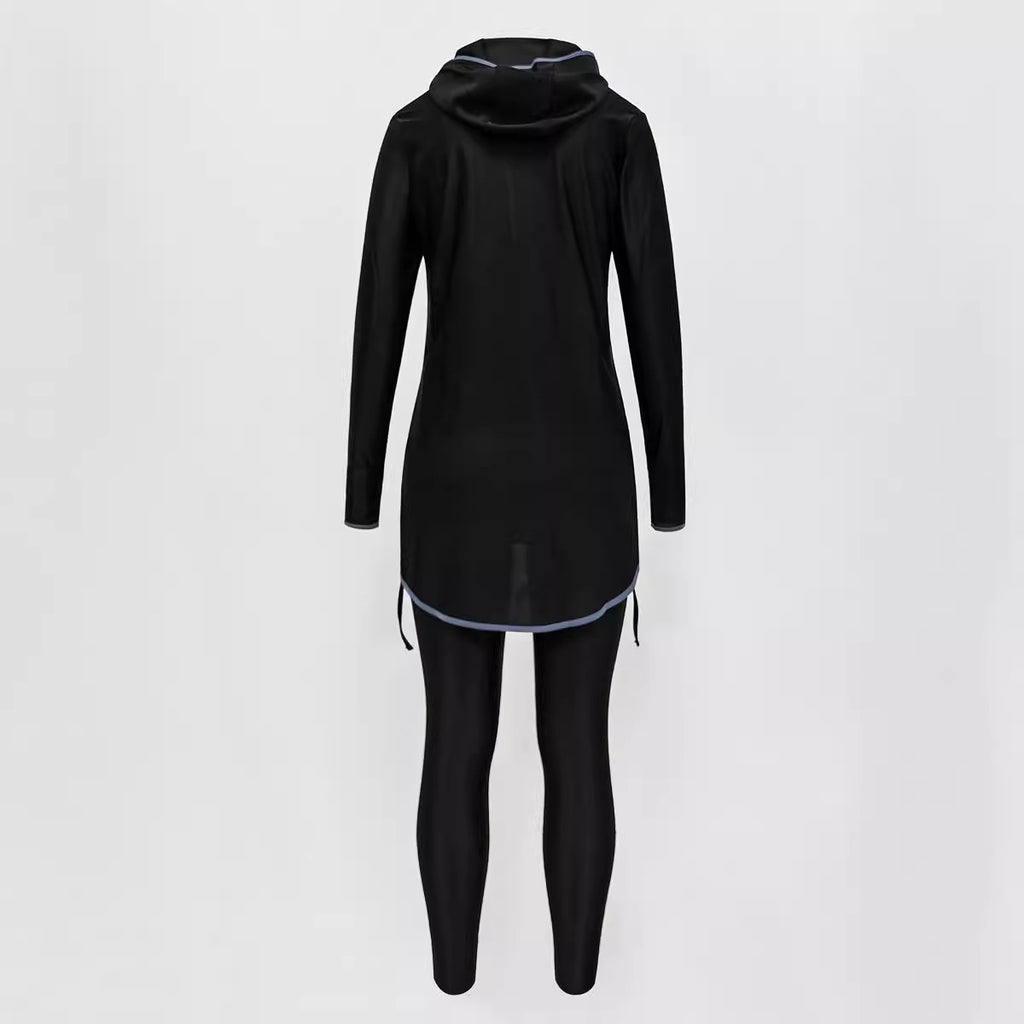 Fully enclosed hooded collar two-piece swimsuit set