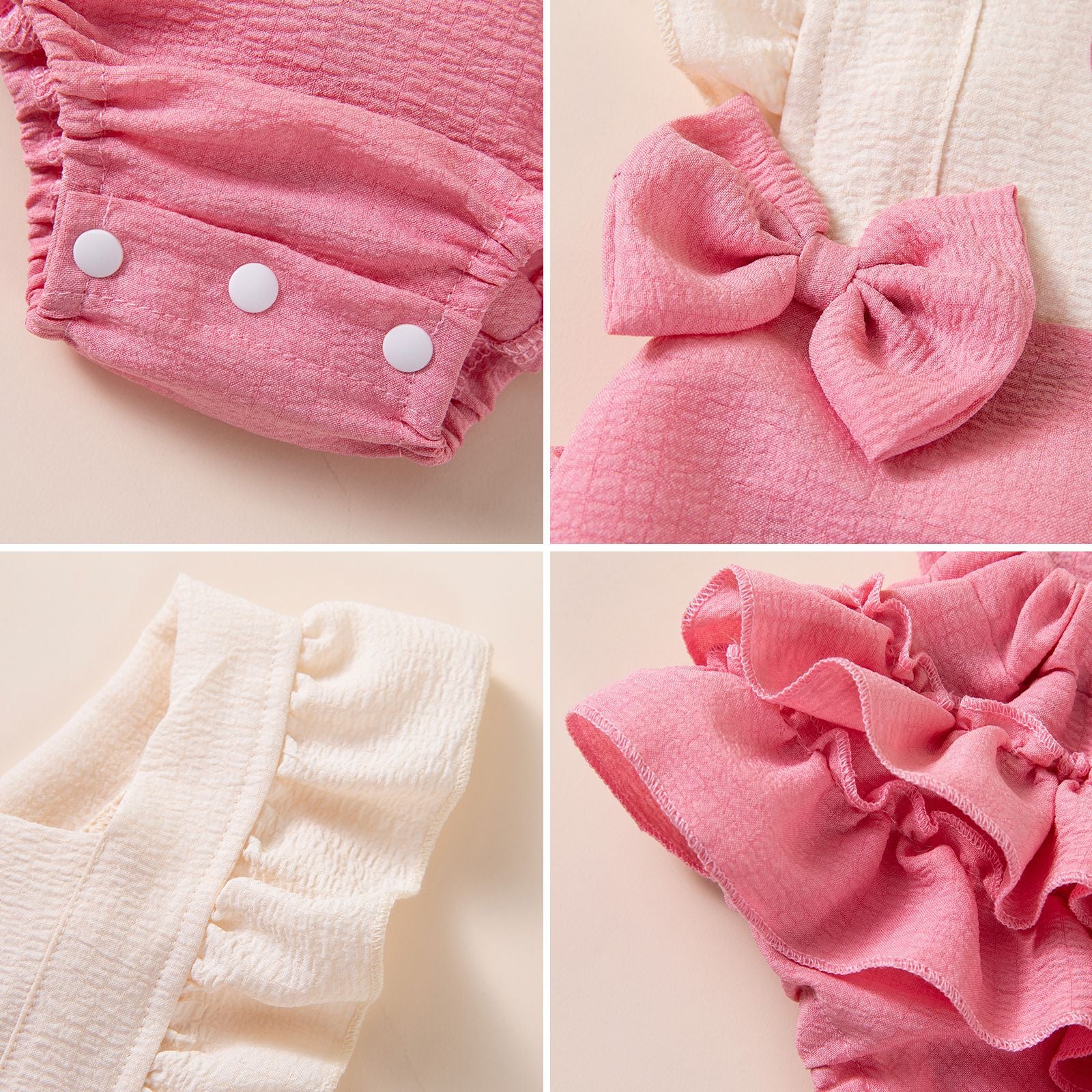 Baby Heart Bow Flutter Sleeve Romper for Girls, Summer Back Crossed Snap Onesie, Children's Clothing