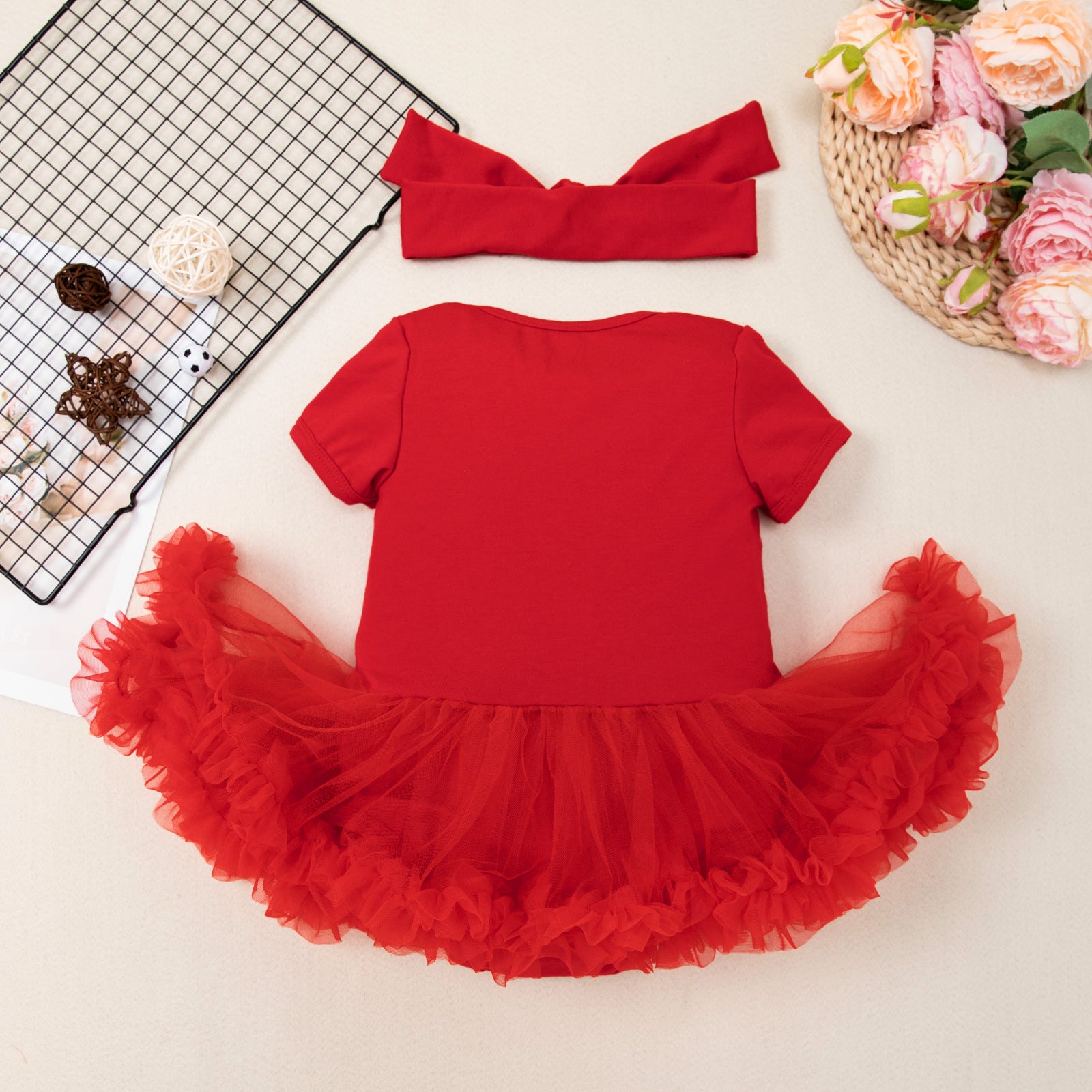 Cute Baby Girls' Football Print Romper Dress with Accessories Set for Festival and Party Outfit