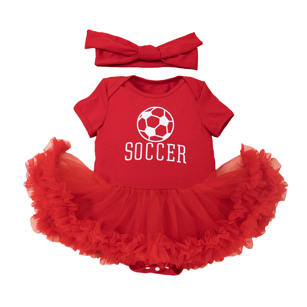 Cute Baby Girls' Football Print Romper Dress with Accessories Set for Festival and Party Outfit
