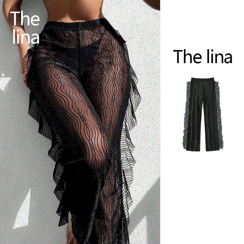 Sexy Sheer Mesh Swim Bottoms Solid Color Beach Swimwear for Women