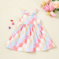 Girls Sleeveless Dress Summer Printed Checkered Dress for Little Girls, Baby Tank Top Dress, Strap Princess Dress
