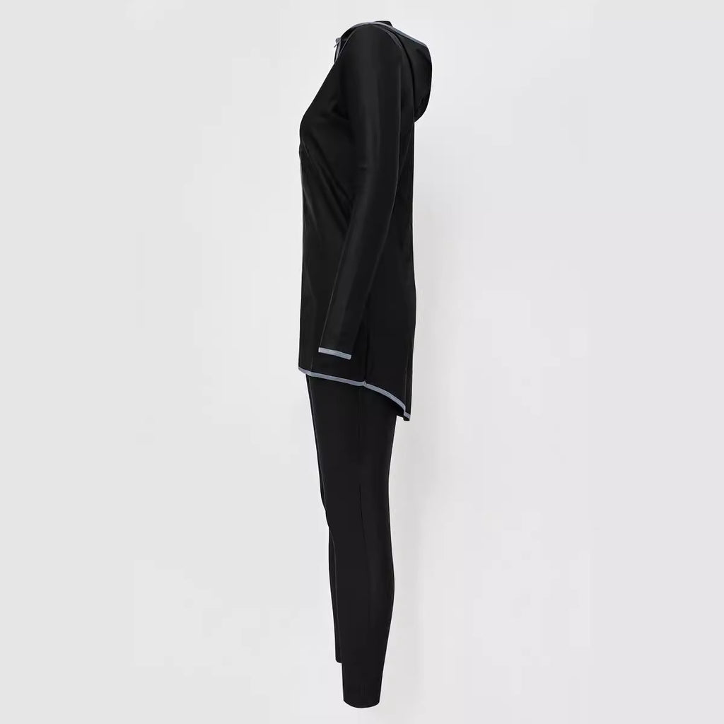 Fully enclosed hooded collar two-piece swimsuit set