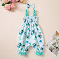 Baby Girls Summer Lightweight Strappy Romper with Lantern Pants and Floral Headband Set