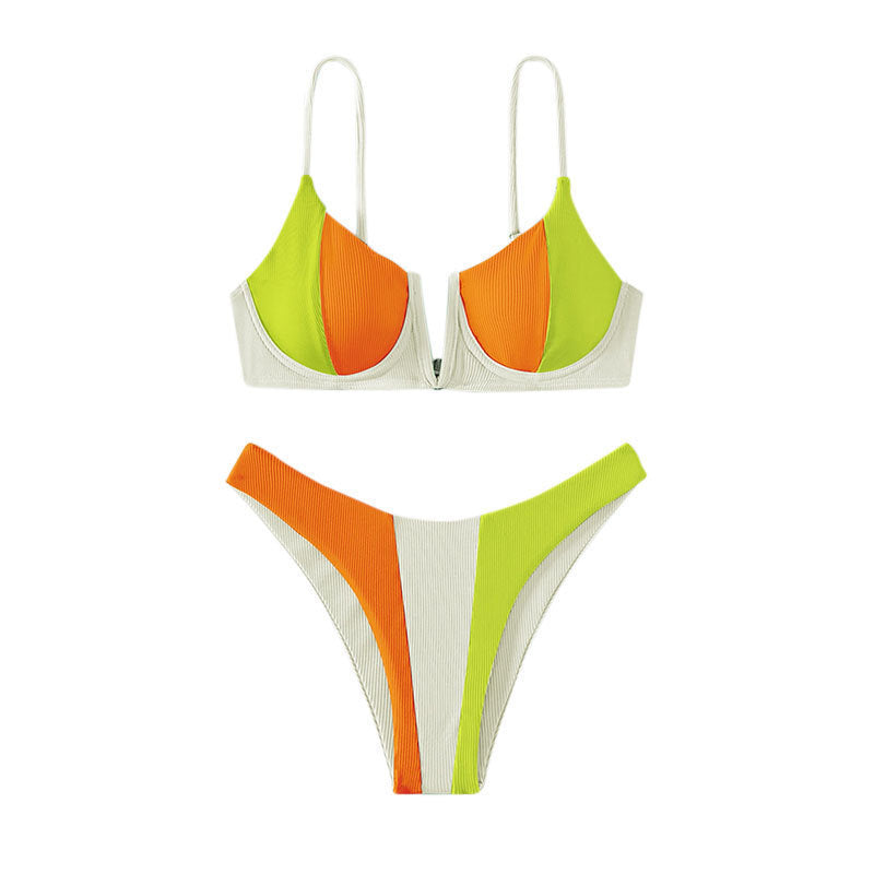 Stylish Patchwork Underwire Bikini Two-Piece Swimwear for Women