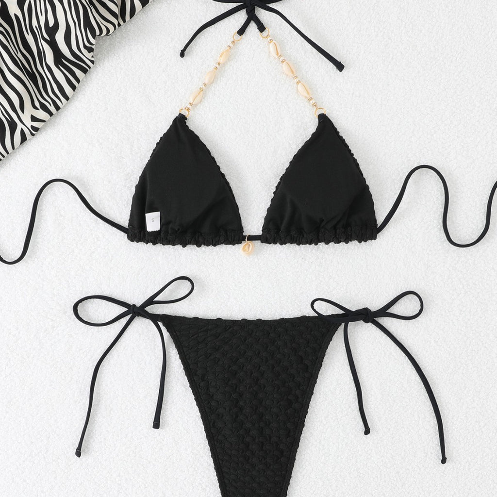 Swimsuit solid color shell decoration sexy bikini