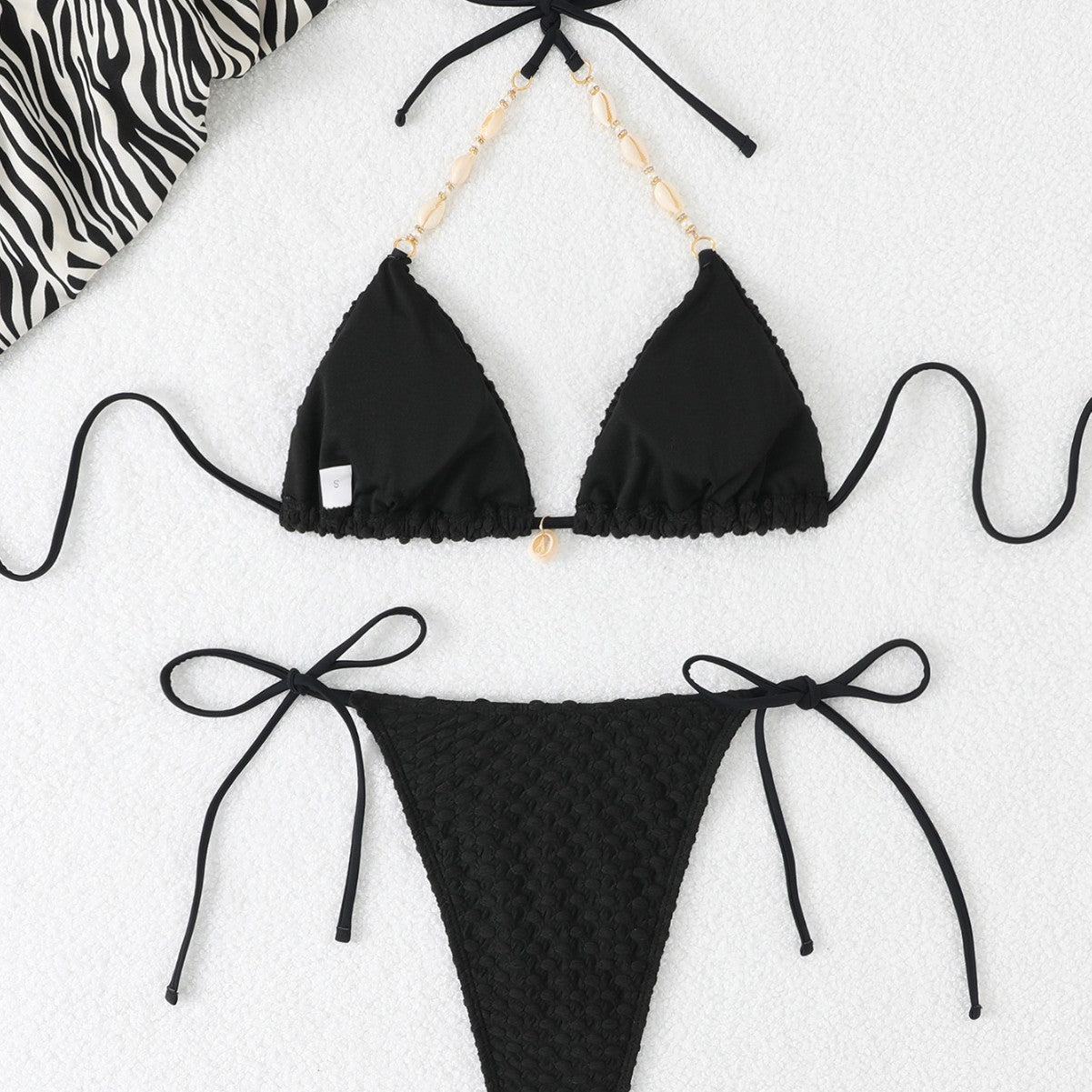 Swimsuit solid color shell decoration sexy bikini