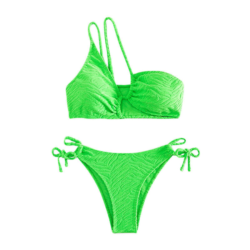One-Shoulder Bikini Set High-Waisted Solid Color Two-Piece Swimwear for Women