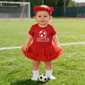 Cute Baby Girls' Football Print Romper Dress with Accessories Set for Festival and Party Outfit