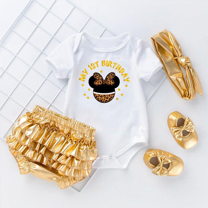 Exclusive Infant &amp; Toddler Outfit Set, Unisex Baby Cartoon Romper amp PP Pants 4-Piece Set, Princess Birthday amp; Celebration Party Wear