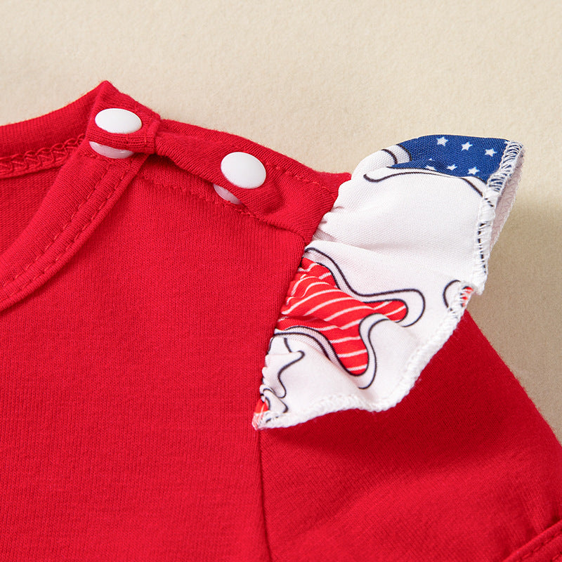 Baby Girl Party Dress Printed Short Sleeve Star Satin Spliced Bodysuit Dress Infant Romper Summer