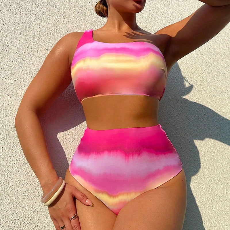 One-Shoulder Bikini Swimwear for Women, Sexy Beach Bathing Suit, Hot Spring Swimwear