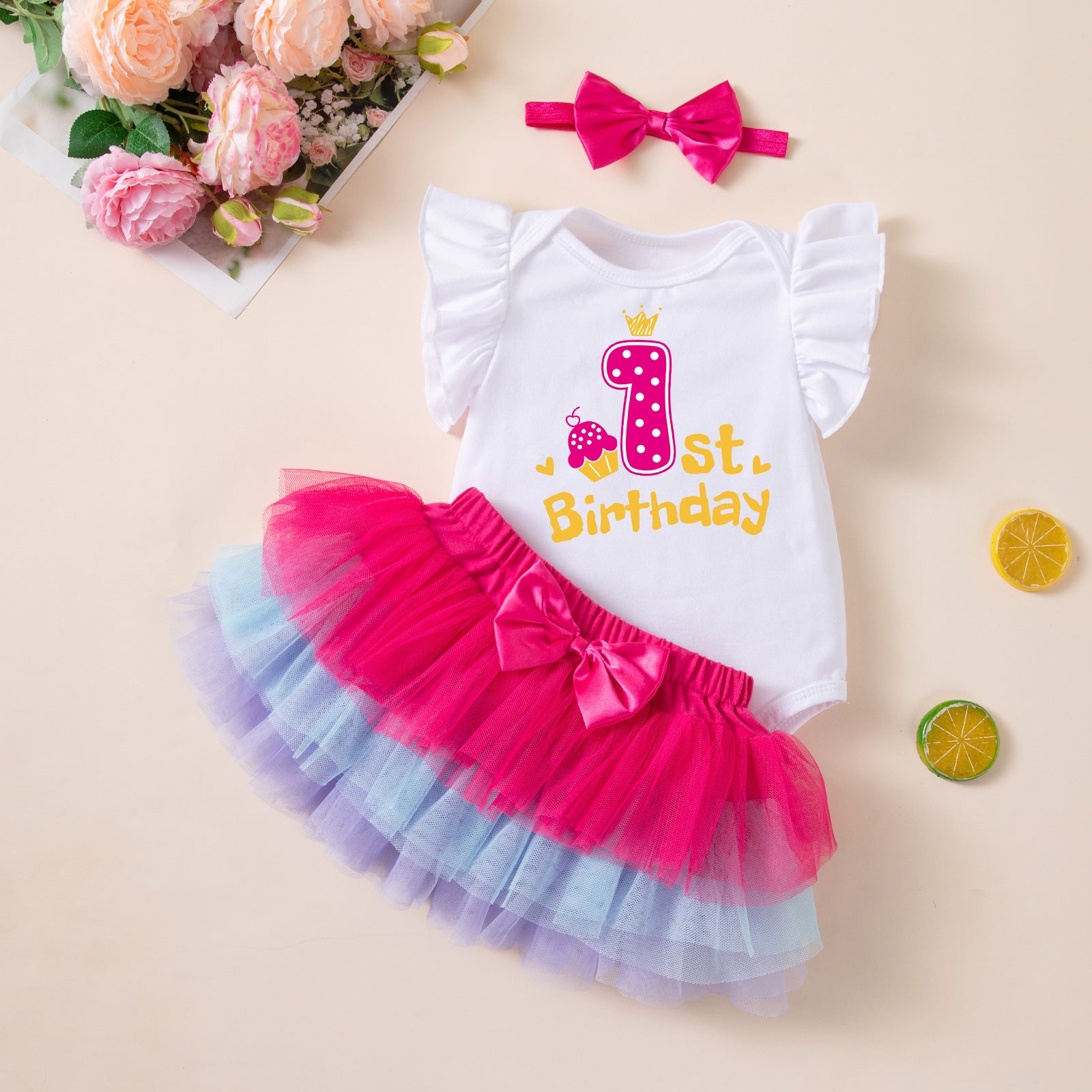 Summer Clothes Baby Girl Birthday Romper Dress Rainbow Skirt Trendy Baby Dopamine Outfit