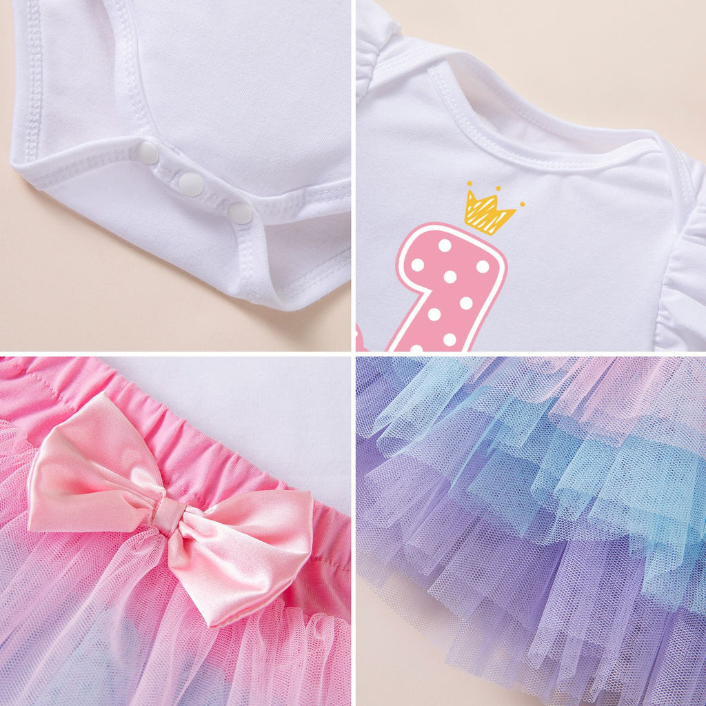 Summer Clothes Baby Girl Birthday Romper Dress Rainbow Skirt Trendy Baby Dopamine Outfit