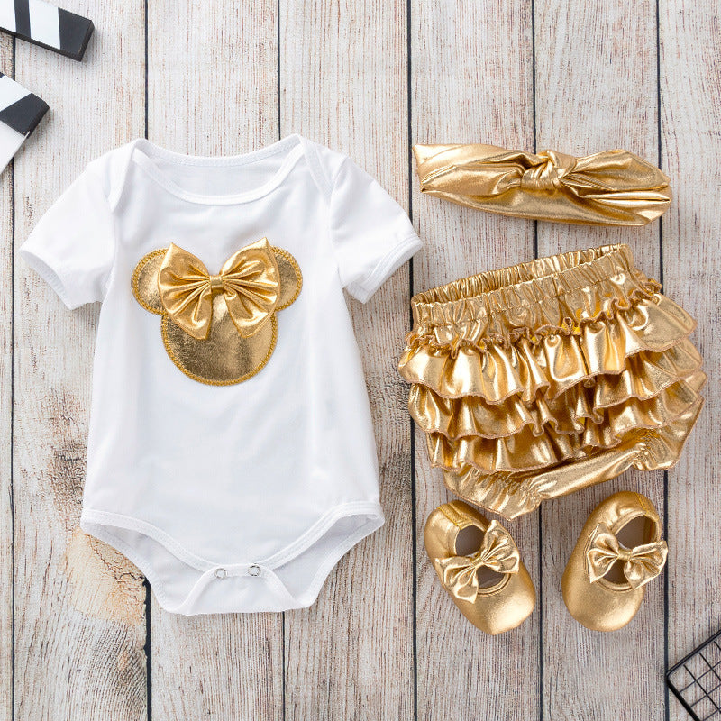 Exclusive Infant &amp; Toddler Outfit Set, Unisex Baby Cartoon Romper amp PP Pants 4-Piece Set, Princess Birthday amp; Celebration Party Wear