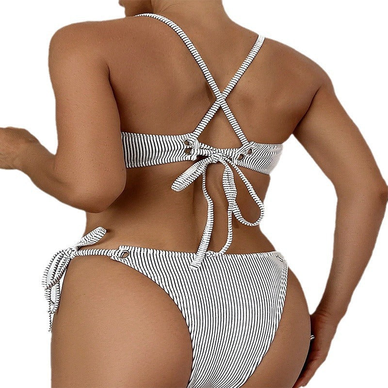 Stripe Sexy Bikini Tie-up Swimwear Women Beach Hot Spring Swimwear Bikini