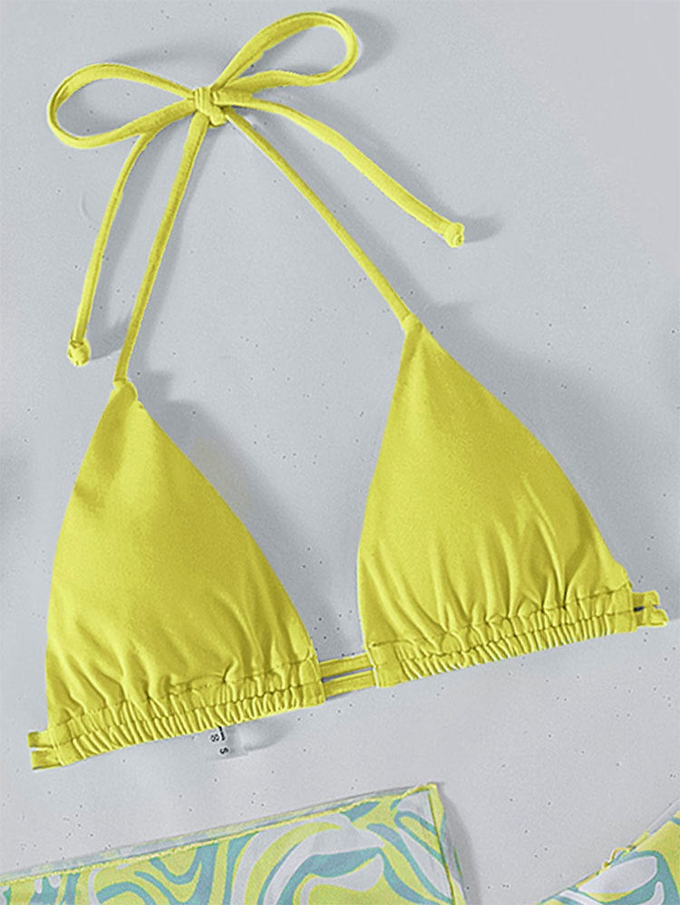 strappy mesh three-piece bikini halter neck beach swimsuit for women