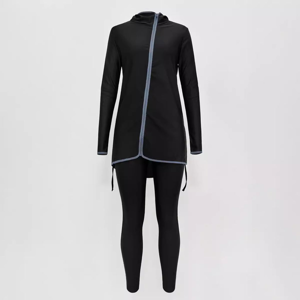 Fully enclosed hooded collar two-piece swimsuit set